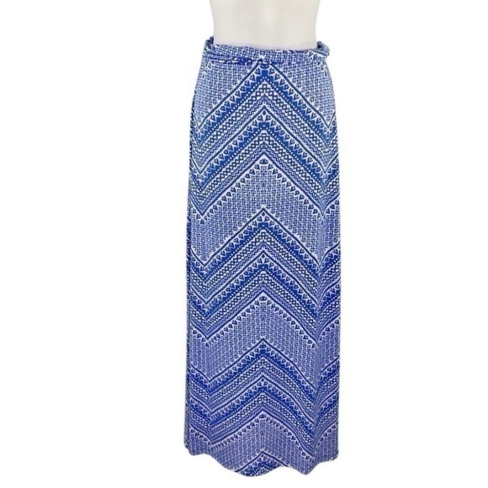 Tori Richard Honolulu Blue White Chevron Printed Maxi Skirt Small S S27